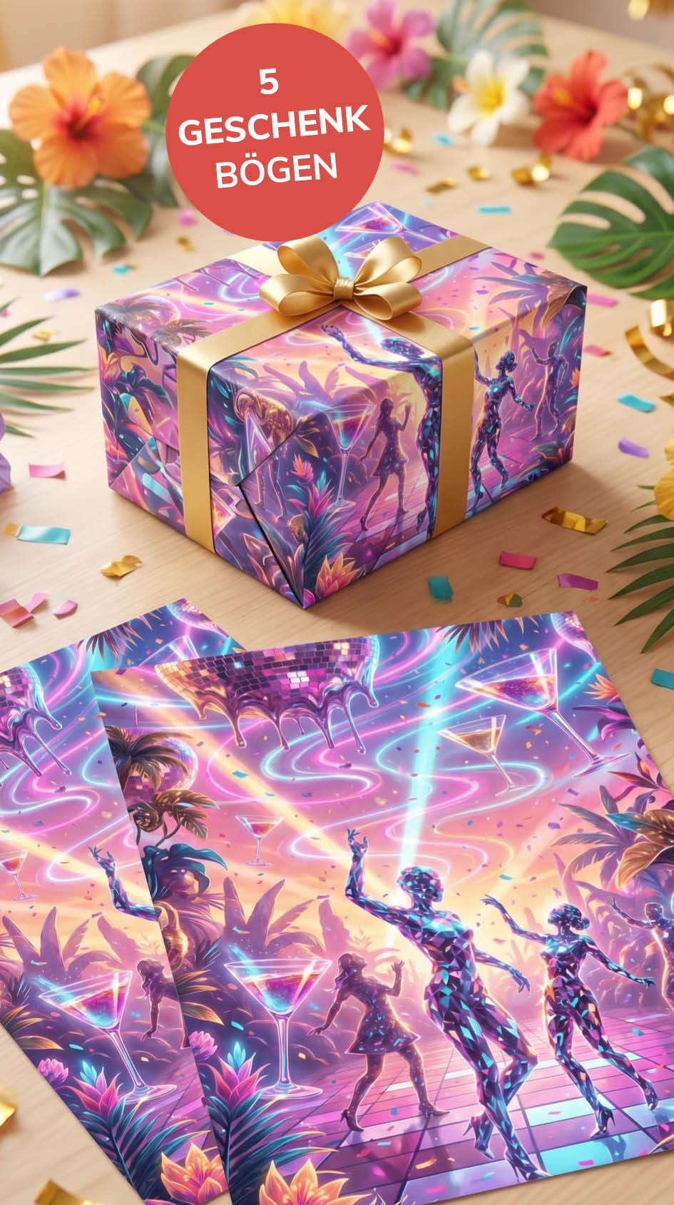 Lustiges Geschenkpapier Set 5 Bögen Discoqueen - witziges Motiv zum Geburtstag - Individuelle Einladung